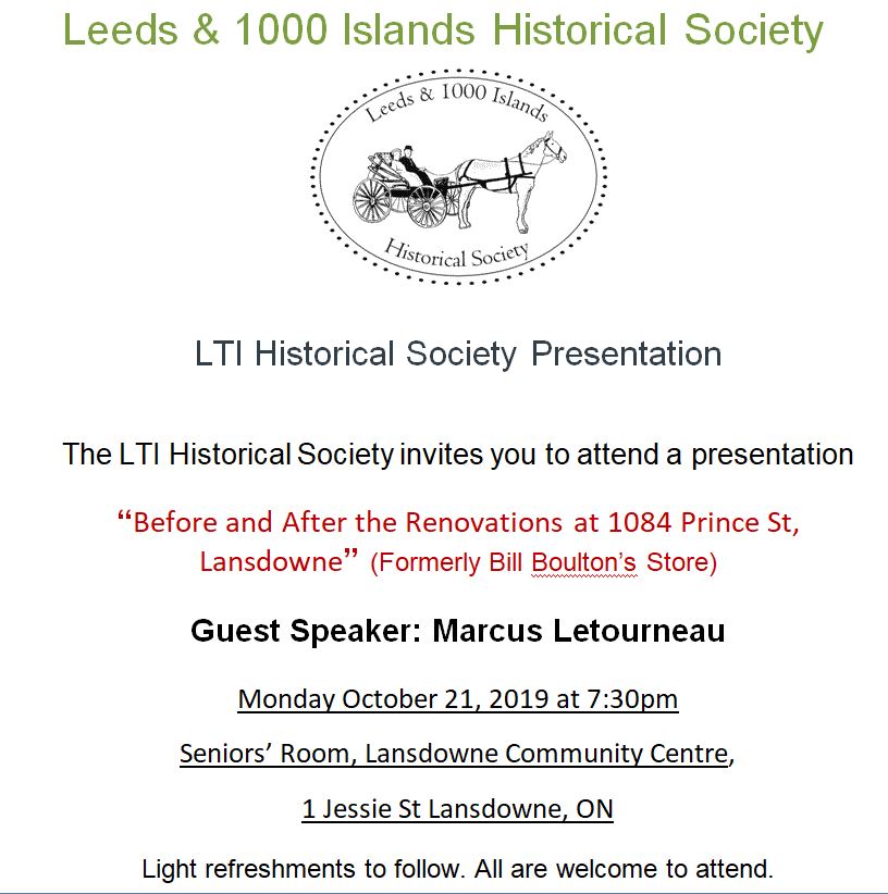 Leeds & Thousand Islands Historical Society Presentation